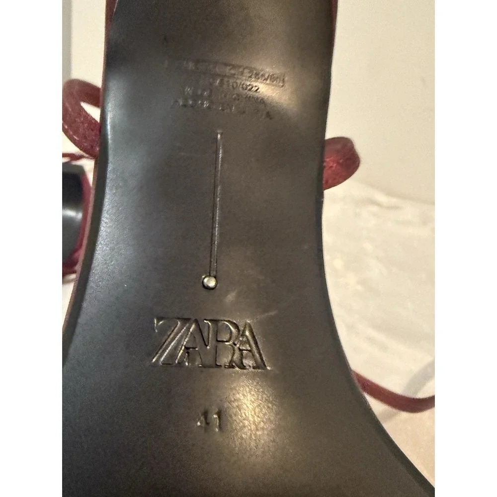 Zara Satin-Effect Ankle-Strap Sandals deep burgundy hue.size 10 Label 41 NWT - Picture 7 of 8